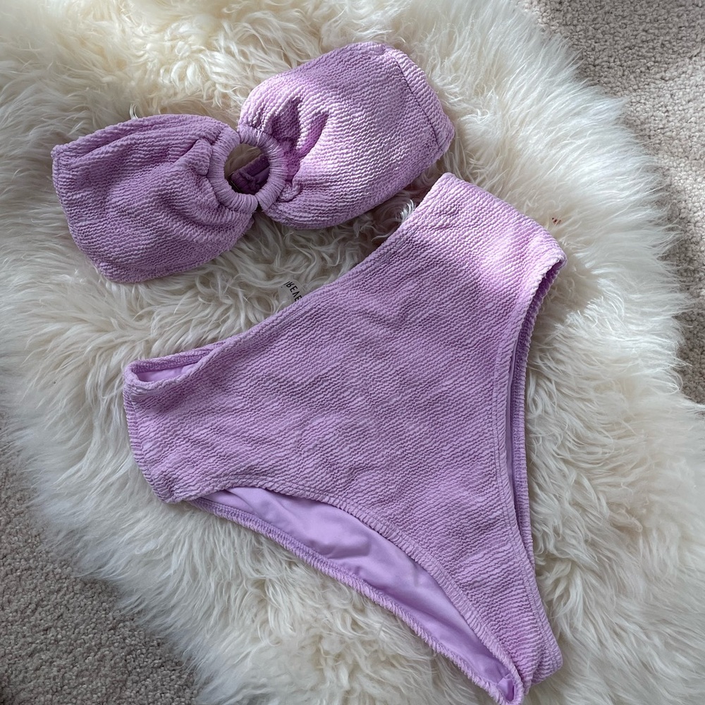 Textured high waist o-ring bikini